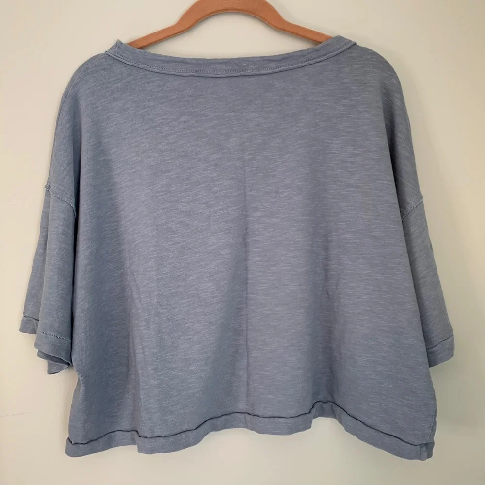Splendid Oversized Crew Neck Crop Top Blue Sz XS - Picture 5 of 7